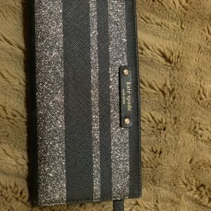 Kate Spade Black Glitter Stripe Haven Lane Wallet